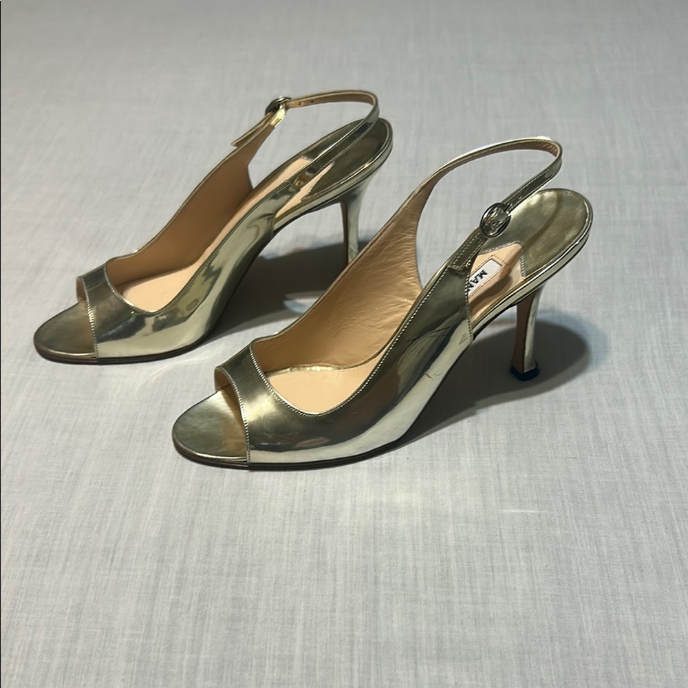 Manila Blahnik Gold Slingback Heels